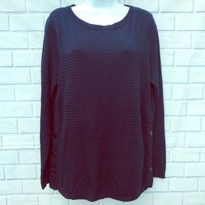 Talbots Knit Sweater LARGE Navy Blue Crew Neck